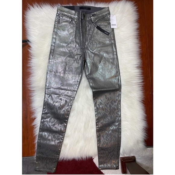 New J Brand Leenah metallic snakeskin python animal print high rise coated jeans - Picture 5 of 5